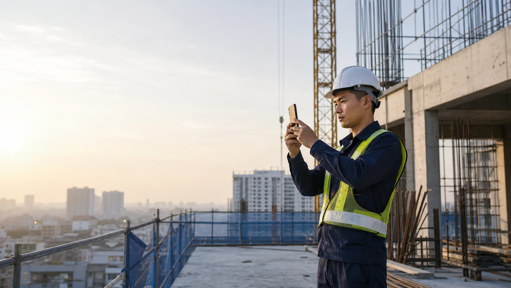 Kỹ sư hiện trường ghi nhận công việc tại công trường