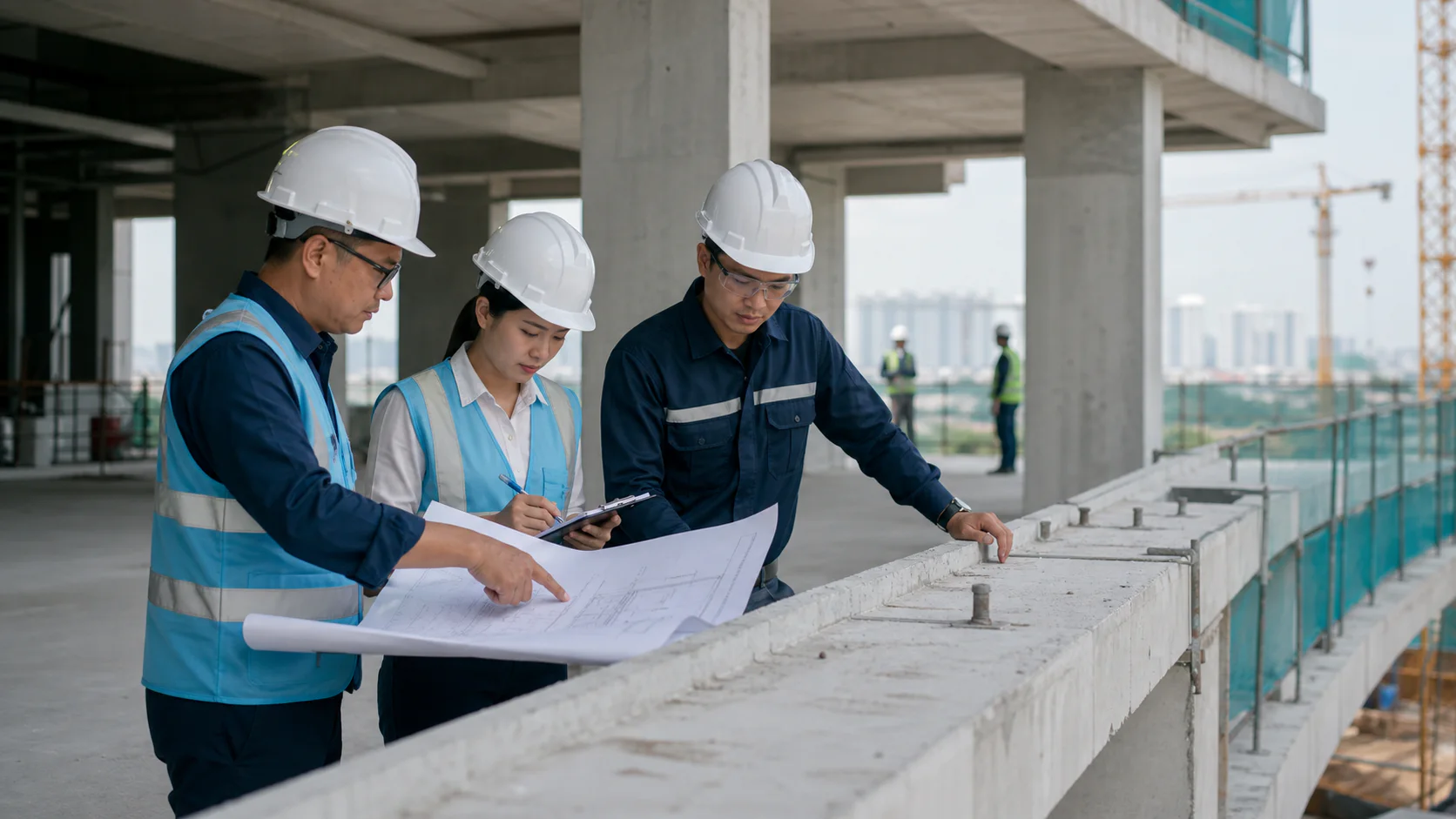 Đội ngũ kỹ sư trao đổi hồ sơ trong vòng đời công trình